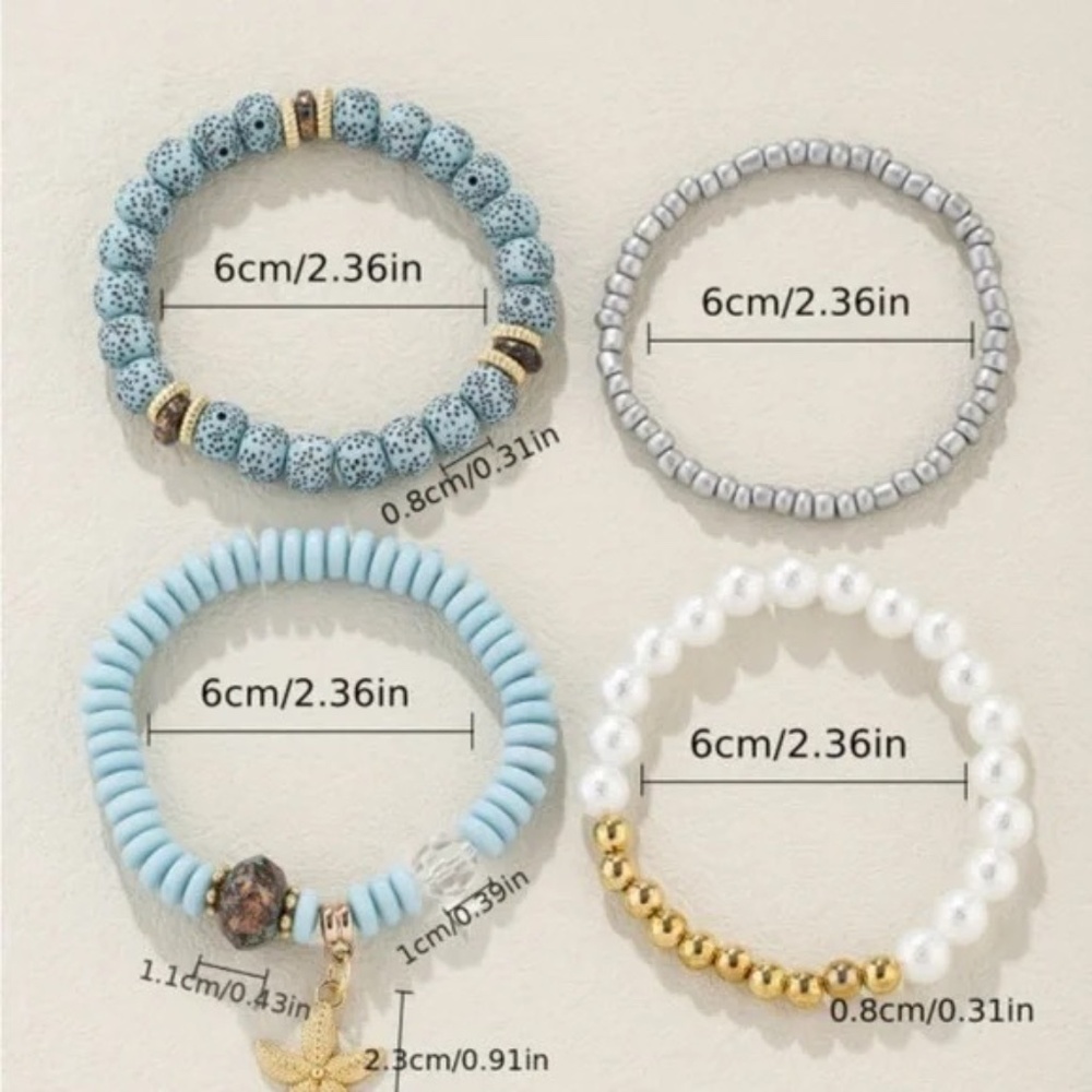 Boho Coastal Beaded Bracelet Set w/ Starfish Charm - Picture 4 of 5